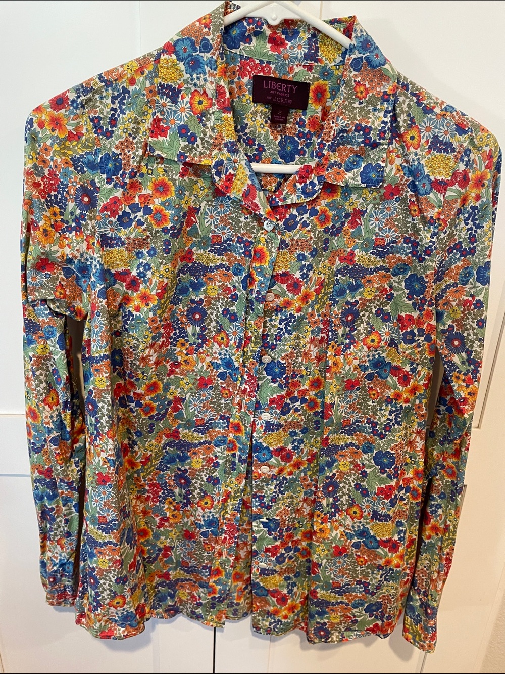 J. Crew Floral Button-Down Shirt - Blue, Red, Orange, Green
